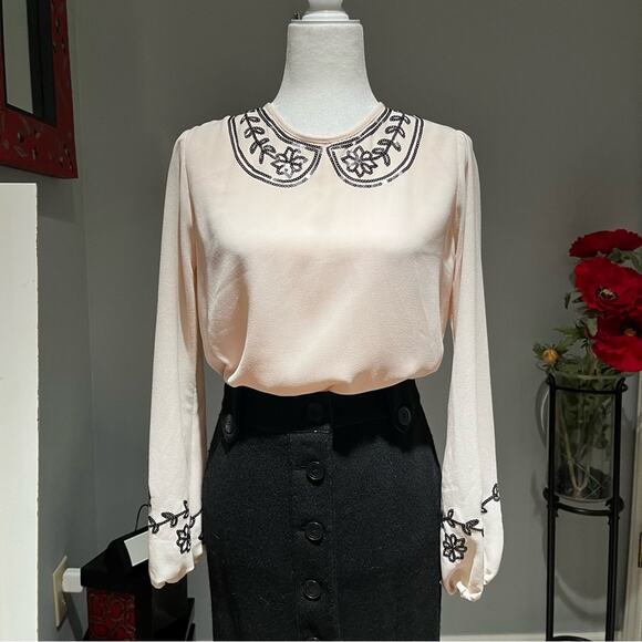 NEW Max Studio MSSP Sequin Embroidered Collar Balloon Sleeve Career Blouse X… - Picture 6 of 10